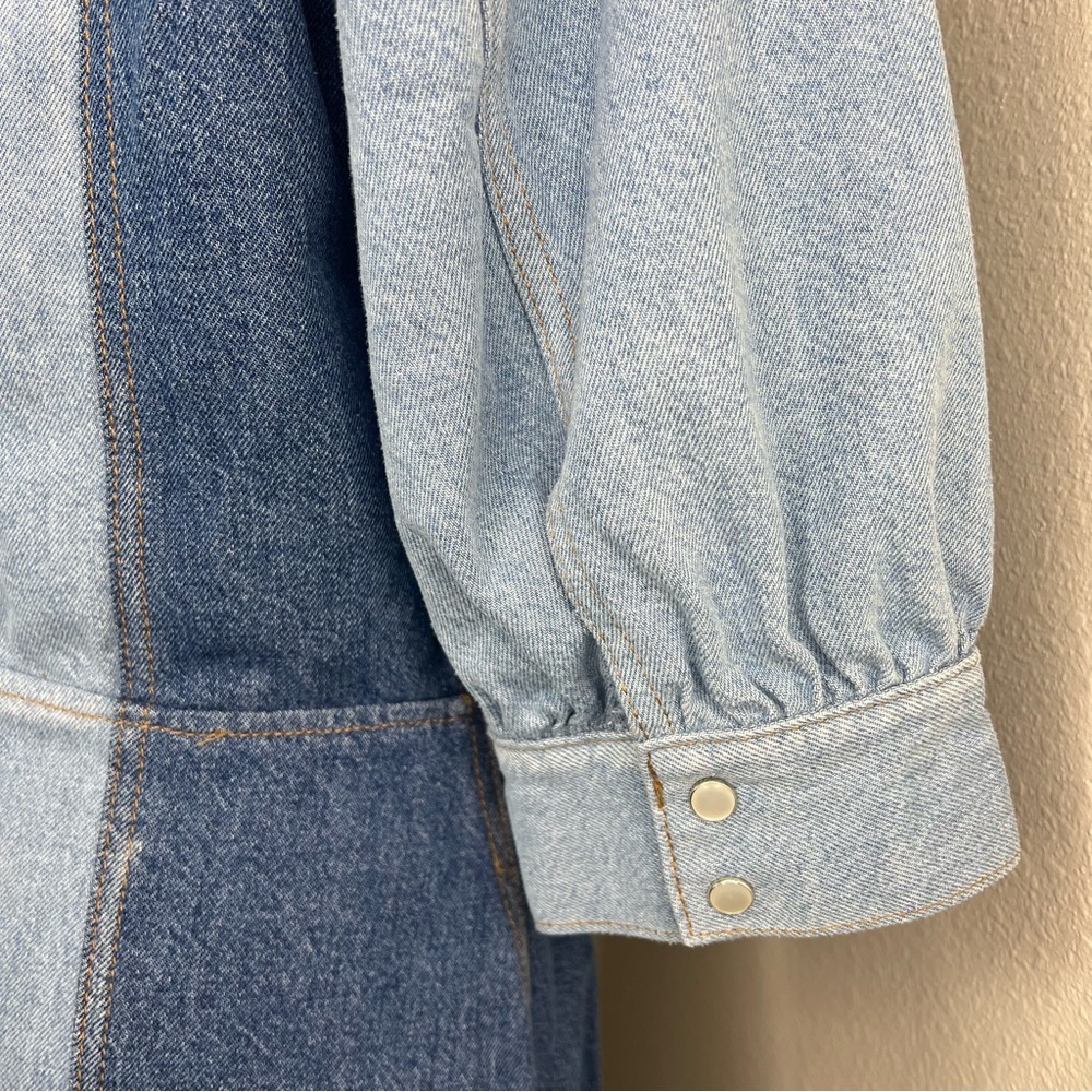 GANNI Cutline Bleach Two-Tone Blue Denim Organic Cotton Midi Dress EU 38 US6 - Picture 12 of 16